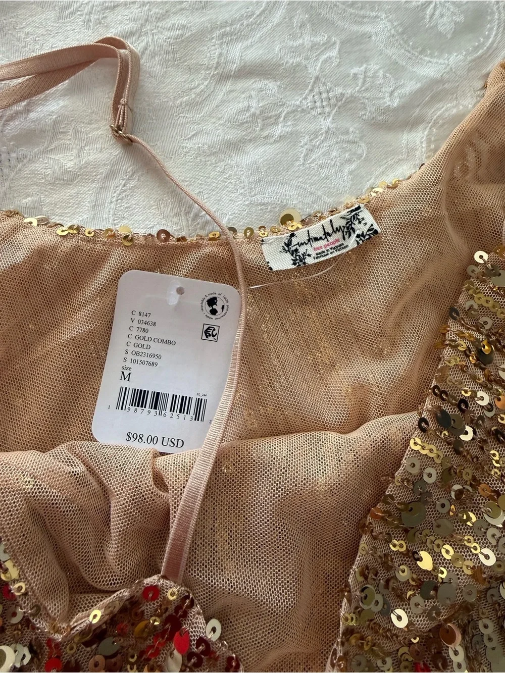 Free People Intimately Midnight Kiss Gold Sequin Mini Dress NWT Size M